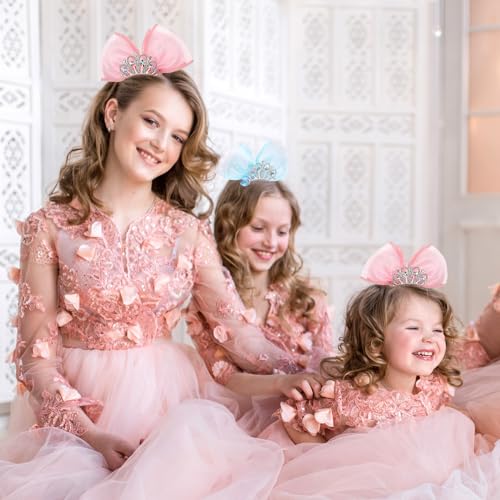 Crown Hair Clips Set for Girls - Sparkly Bows & Ribbon Barrettes