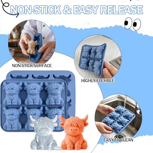 3D Highland Cow Silicone Ice Cube Mold - Fun Animal Tray for Drinks