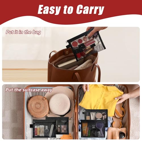Hotipine 10PCS Mesh Makeup Bag Set - Clear Portable Cosmetic Organizer for Travel & Home