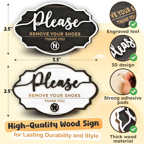 Please Remove Your Shoes Sign - 2 Pack Wood Signs for Entryway Decor