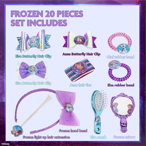 Disney Frozen Hair Accessories Set for Kids - Bows, Brush & Mirror