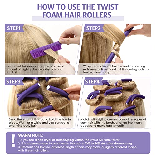 Tigeen Flexible 9.45 Inch Foam Hair Curlers Set with 2 Combs, No Heat Styling