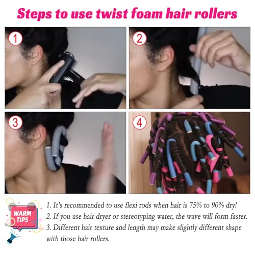 Royota 30PCS Flexible Foam Hair Curlers - Heatless Twist Flexirods for Short to Long Hair, 3 Colors, 0.47 Inch Diameter