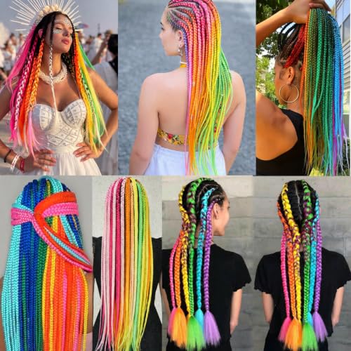 26 Inch Colorful Pre Stretched Braiding Hair Extensions - 6PCS Mix Colors