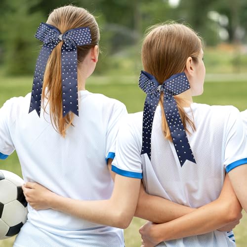 DEEKA 12-Pack Collegiate Cheer Bows - Navy Grosgrain with Rhinestones