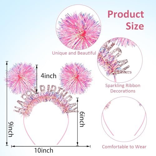 CUBACO Pink Birthday Headband with Pompoms for Women