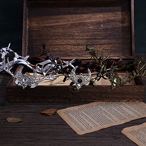 MOSTORY Green Handmade Fairy Antler Crown Elf Headpiece Woodland Leaf Tiara for Renaissance Festival Cosplay