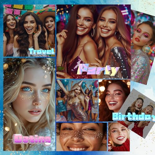 LOVLOV Halloween Glitter Freckles Face Tattoos - 12pcs Sparkle Temporary Makeup for Women & Girls