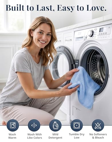LANE LINEN 100% Cotton Wash Cloths - 6 Pack Cerulean Blue, Soft & Durable