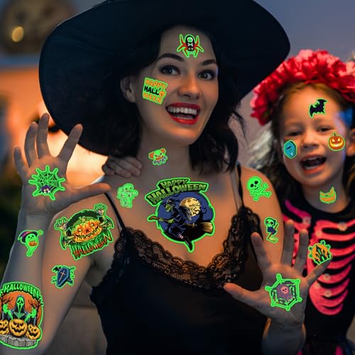 Glow in the Dark Halloween Temporary Tattoos for Kids - 340 Pack