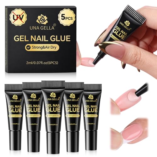 UNA GELLA Super Strong Nail Glue 2ml x 5 Pack - Quick Dry, Clear, No UV Needed