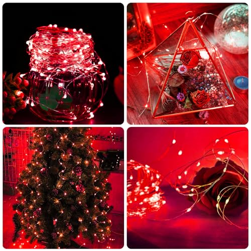 12 Pack Red Fairy Lights - 7ft Battery Operated String Lights