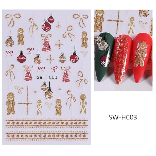 Gold Christmas Nail Stickers Set - Self-Adhesive Winter Holiday Nail Decals for Women