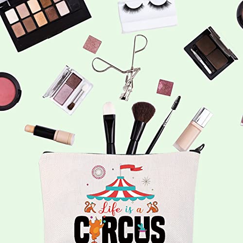 Circus Theme Makeup Bag, Durable Canvas Travel Organizer Pouch