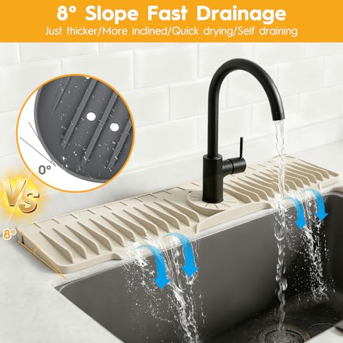 24" Silicone Kitchen Sink Faucet Mat with Fast Drainage - Beige