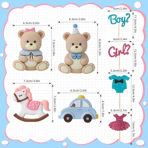 Gender Reveal Cake Topper Set - 8PCS Bear & Train Decorations