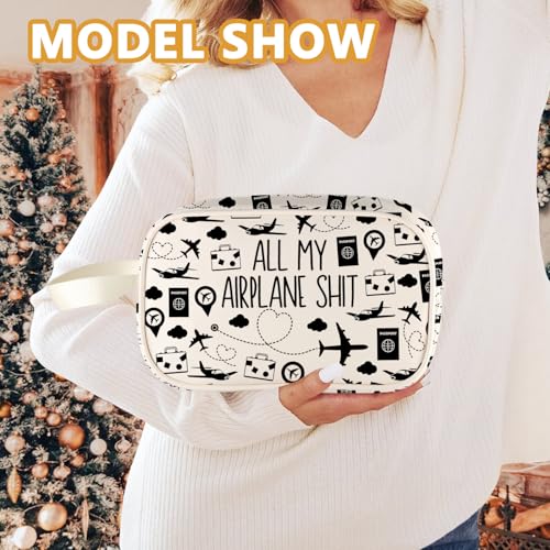 All My Airplane Sh*t Travel Makeup Bag - Cotton Linen Cosmetic Pouch