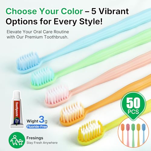 Fresings 50-Pack Disposable Toothbrushes with Fluoride-Free Toothpaste