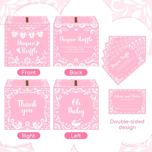 Cielito Lindo Diaper Raffle Tickets & Box Set - 50 Pink Cards