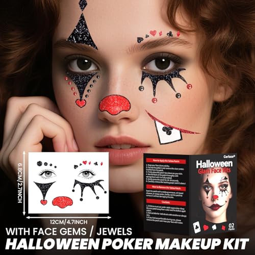 Halloween Clown Face Tattoos & Face Gems Costume Makeup Kit