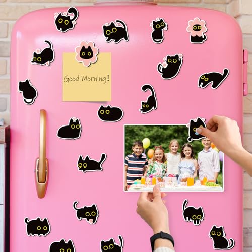 24Pcs Cute Black Cat Refrigerator Magnets Set - Fun Kitchen Decor