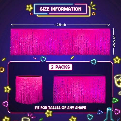 Glow in The Dark Neon Table Skirts - 2 Pack Fluorescent Fuchsia