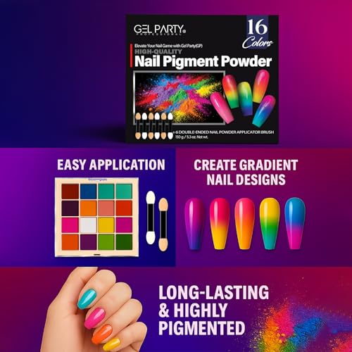 GEL PARTY Nail Pigment Palette - 16 Matte Colors for Ombre Art