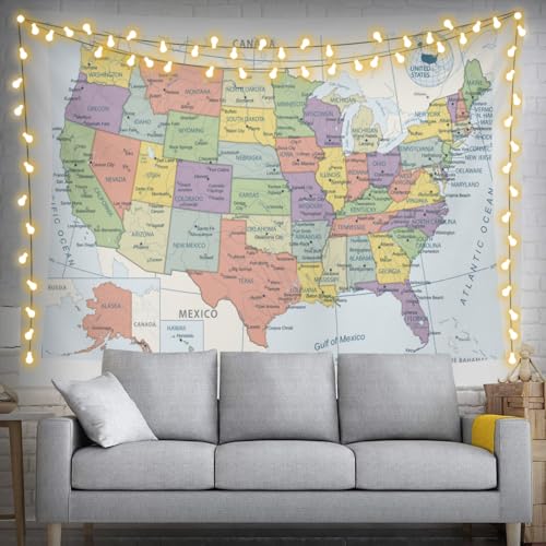 American Map Tapestry Wall Hanging - Large 40x60 in Art Decor