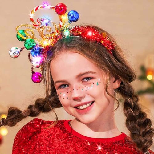 GORTIN LED Christmas Headband with Candy Cane Light-Up Holiday Costume Accessory