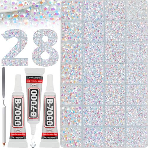 36,000pcs White AB Rhinestones Kit with B7000 Glue and Application Tools
