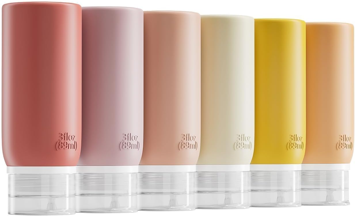 Travel Bottles for Toiletries - TSA Approved 3oz Leakproof Silicone Containers | Refillable Squeezable Shampoo & Conditioner Bottles