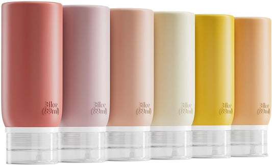 Travel Bottles for Toiletries - TSA Approved 3oz Leakproof Silicone Containers | BPA Free & Refillable for Shampoo and Conditioner