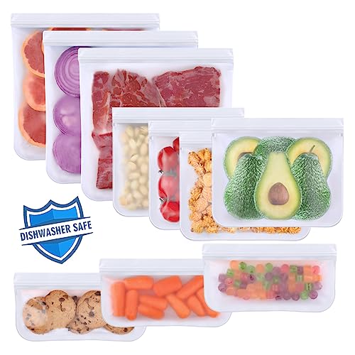 Lerine 10 Pack Reusable Freezer Bags - Dishwasher Safe, BPA-Free