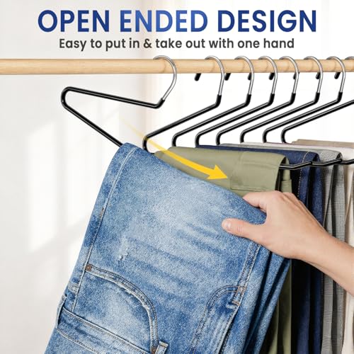 Heavy Duty Non-Slip Open Ended Pants Hangers - 10 Pack for Closet Organization