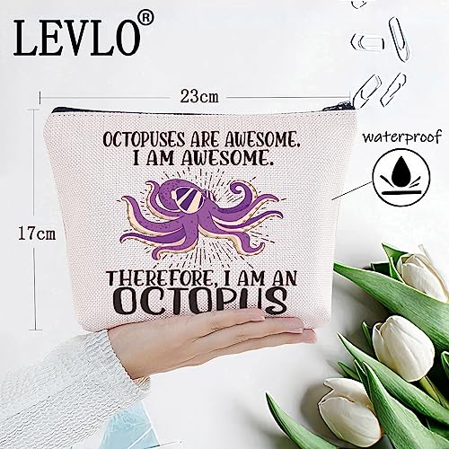 LEVLO Octopus Awesome Makeup Bag - Cute Cosmetic Pouch for Octopus Fans