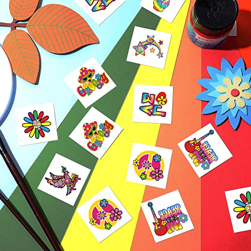 Chinco 144 Pcs Hippie Temporary Tattoo Stickers for 70s 80s 90s Party Favors