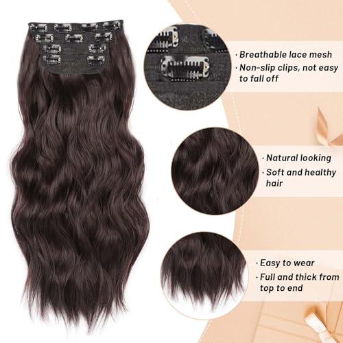Perience 20-Inch Long Wavy Clip-In Hair Extensions - Dark Brown 4-Piece Set