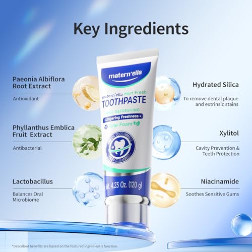 Matern'ella Fluoride-Free Sensitive Gums Toothpaste Pack of 3 4.23 oz - Natural Whitening & Probiotics