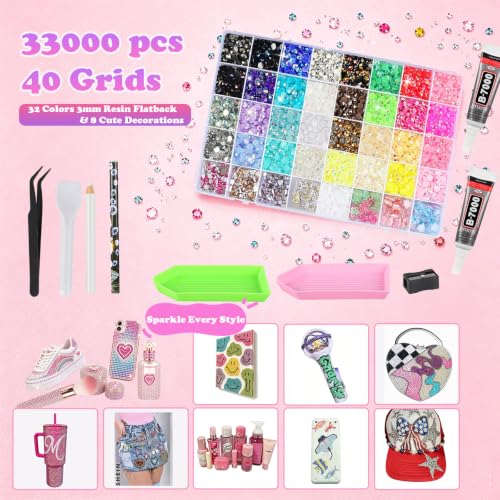 HANEVEAR 33,000 PCS Bedazzling Rhinestone Kit - 32 Colors & Tools