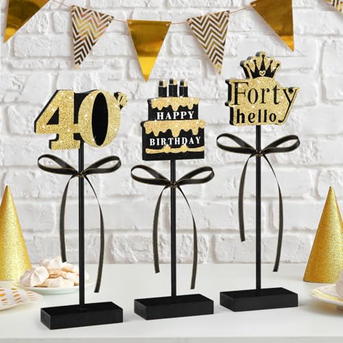 40th Birthday Table Decorations - 3 Wooden Signs Set