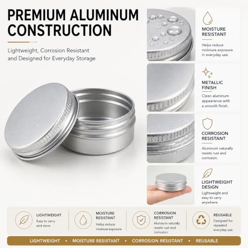 32 Pack Silver Aluminum Screw Top Tins with Labels, 1 oz