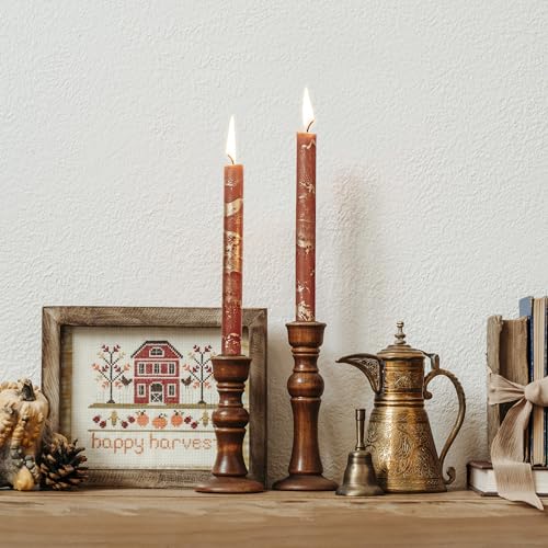 12" Terra Cotta Decorative Tapers with Gold Swirls - 2PK