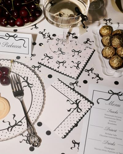 Ivory & Black Bow Paper Napkins - 24 pcs | Elegant Party Decor