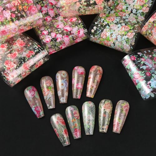 KSTBJN Style 3 Floral Nail Foil Transfer Sheets 10 Sheets Spring Summer Manicure