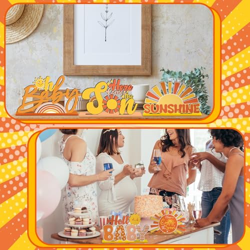 Here Comes the Son Baby Shower Decorations - 6 Pcs Wooden Centerpieces