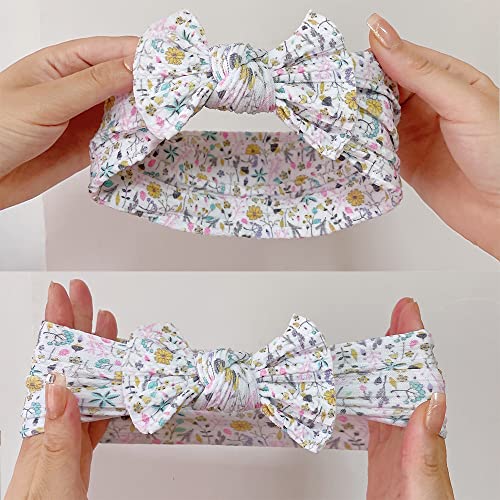 Set of 6 Soft Nylon Baby Girl Headbands with Floral Bows