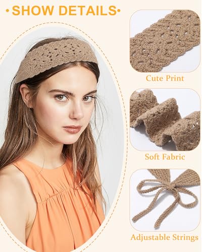 3 Pack Boho Crochet Headbands for Women - Adjustable Hair Accessories