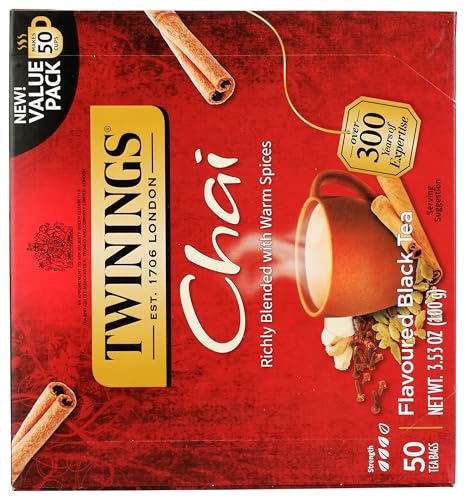 Twinings Chai Black Tea Bags, Sweet Spices, Caffeinated - 50 Count