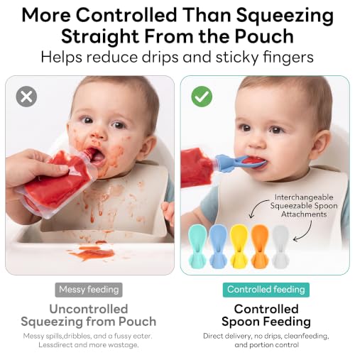 MiniMunch Baby Food Pouch Spoon Attachments - 5 Pack Silicone Toppers