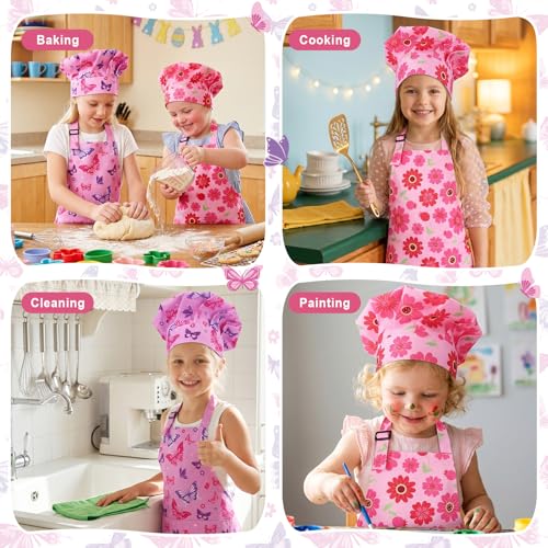 Kids Chef Apron and Hat Set - Adjustable 4 Pack for Toddlers